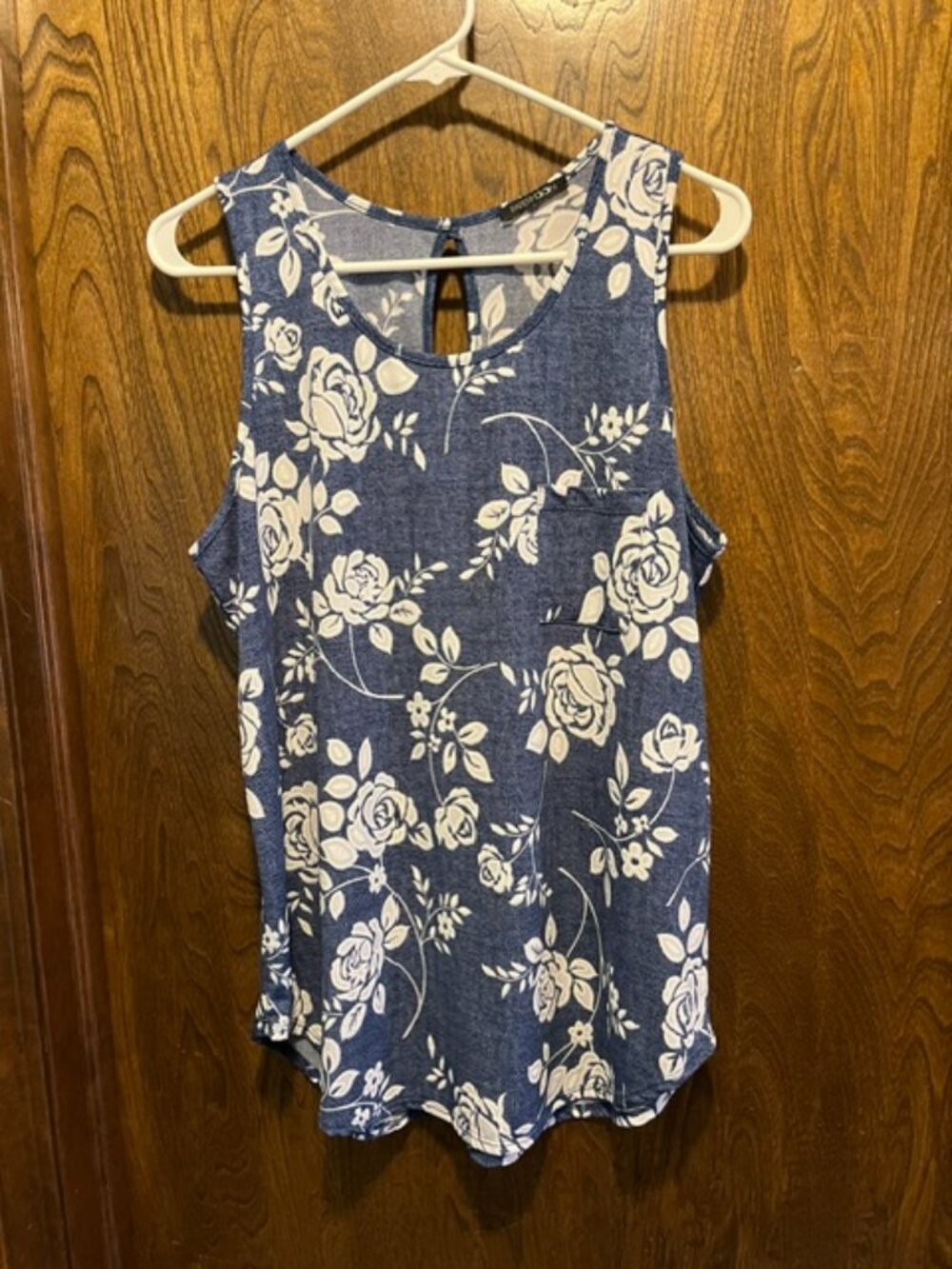 PAPERMOON XL Floral Tank Top Navy and White